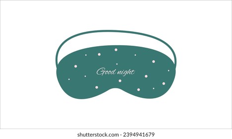 Mask for sleep. Night mask of turquoise color, with polka dots, wishes for good dreams. Blindfold for relaxation, vector illustration on a white background.