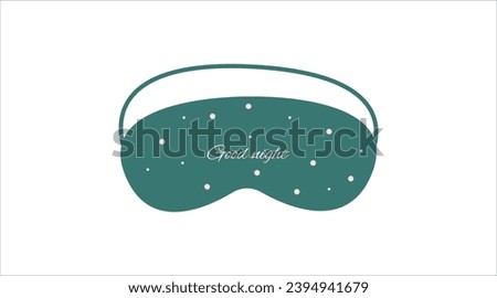 Mask for sleep. Night mask of turquoise color, with polka dots, wishes for good dreams. Blindfold for relaxation, vector illustration on a white background.