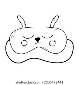 Mask for sleep. Vector illustration. Doodle style. Linear sleep mask in the form of a rabbit.