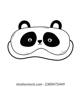 Maske für Schlaf. Vektorgrafik. Doodle-Stil. Lineare Schlafmaske in Form eines Panda.