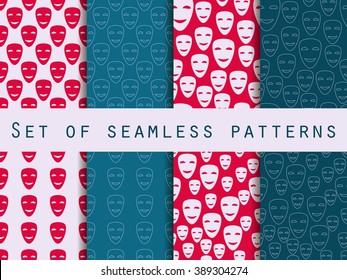 Mask with a smile seamless pattern. A set of patterns to the first on April Fools' Day. Vector illustration.