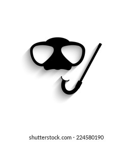 Mask and snorkel  - black vector icon with shadow