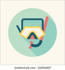 Mask and snorkel flat icon with long shadow