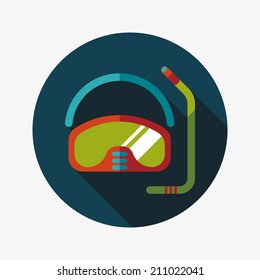 Mask and snorkel flat icon with long shadow