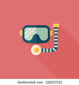 Mask and snorkel flat icon with long shadow, eps10