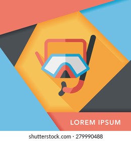 Mask and snorkel flat icon with long shadow