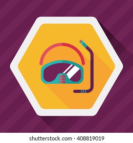 Mask and snorkel flat icon with long shadow