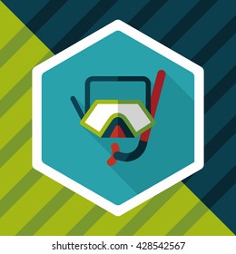 Mask and snorkel flat icon with long shadow