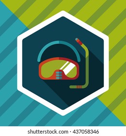 Mask and snorkel flat icon with long shadow