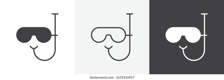 Mask snorkel flat and liner vector icons set