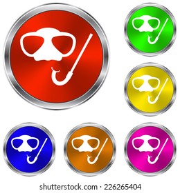 Mask and snorkel  icon - vector glossy colourful buttons
