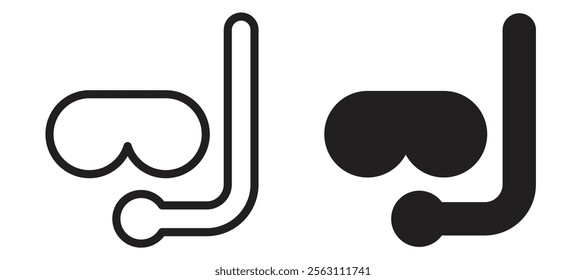 Mask snorkel icons in black line and filled versions