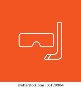 Mask and snorkel line icon for web, mobile and infographics. Vector white icon isolated on red background.