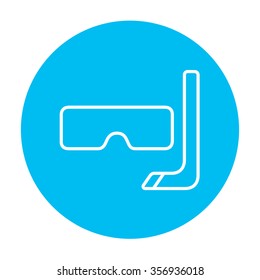 Mask and snorkel line icon for web, mobile and infographics. Vector white icon on the light blue circle isolated on white background.