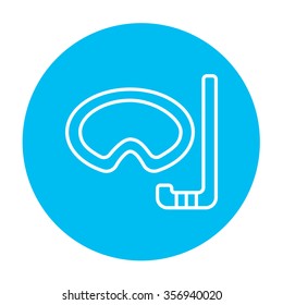 Mask and snorkel line icon for web, mobile and infographics. Vector white icon on the light blue circle isolated on white background.