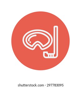 Mask and snorkel for snorkelling thin line icon for web and mobile minimalistic flat design. Vector white icon inside the red circle.