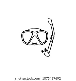 Mask and snorkel for swim in pool hand drawn outline doodle icon. Summer holiday equipment for swim in pool vector sketch illustration for print, mobile and infographics isolated on white background.