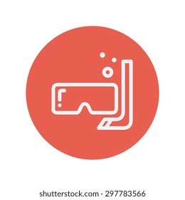 Mask and snorkel thin line icon for web and mobile minimalistic flat design. Vector white icon inside the red circle.