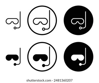 Mask snorkel thin line vector icon set.