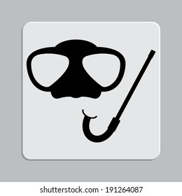 Mask and snorkel vector icon on a grey flat button