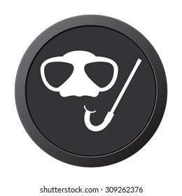 Mask and snorkel - vector icon on a grey button