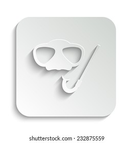  Mask and snorkel  - vector icon with shadow on a grey button