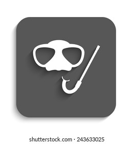 Mask and snorkel  - vector icon with shadow on a grey button