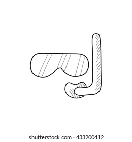 Icono de boceto vectorial de máscara y tubo aislado en el fondo. Máscara dibujada a mano e icono del snorkel. Icono de boceto de máscara y tubo para infografía, sitio web o aplicación.
