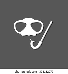 Mask and snorkel - white vector  icon  with shadow