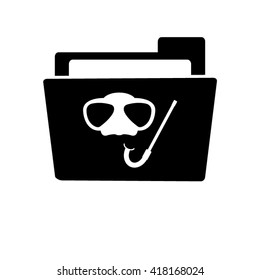 Mask and snorkel - white vector icon;  black folder