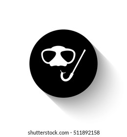Mask and snorkel - white vector  icon with shadow
