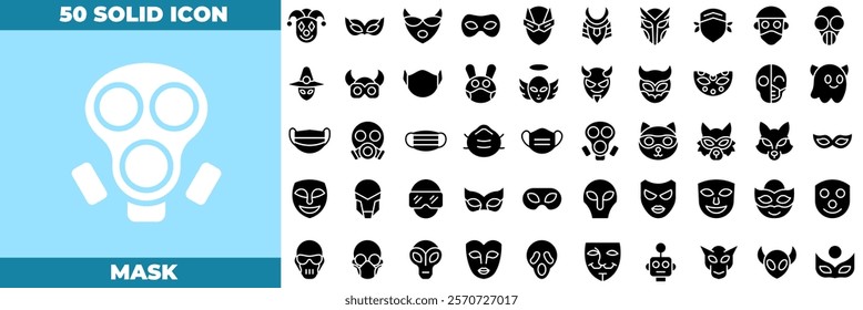 Mask Solid Editable Icons set. Vector illustration in modern thin solid style of mask icons: theatre, mask, drama, etc