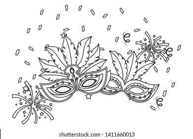 mask with streamers in black and white
