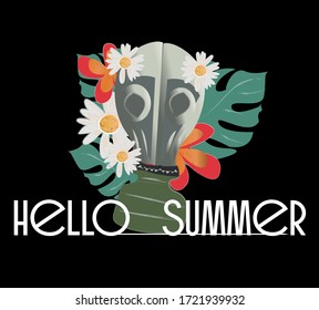  Maske. Sommer. Blumen. dunkler Hintergrund, Vektorschutz