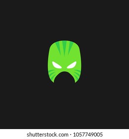 Mask of super hero face character in flat design template. Vector illustration with black background