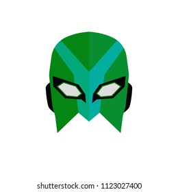 Mask of super hero face character in flat design template. Comic cartoon hero avatar vector illustration