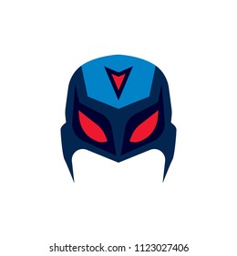 Mask of super hero face character in flat design template. Comic cartoon hero avatar vector illustration