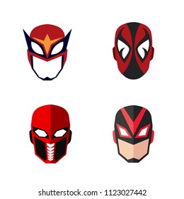Mask of super hero face character in flat design template. Comic cartoon hero avatar vector illustration