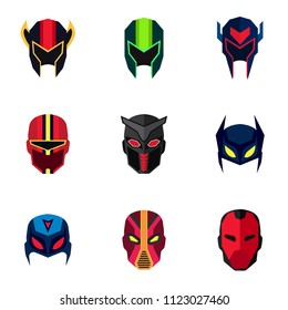 Mask of super hero face character in flat design template. Comic cartoon hero avatar vector illustration