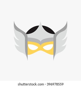 Mask Of Super Hero Face Character In Flat Design Template. Vector Illustration