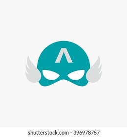 Mask Of Super Hero Face Character In Flat Design Template. Vector Illustration