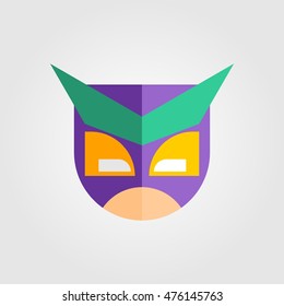 Mask of super hero face character in flat style design. Vector illustration