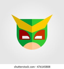Mask of super hero face character in flat style design. Vector illustration