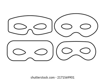 Mask superhero or carnival bandit burgar line art vector icon set. Black masquerade costume eye mask silhouette hidden villain scammer face. Outline theater masque shape clip art illustration.