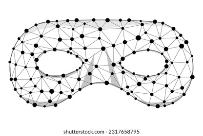 Maske-Superheld oder Karnevalsbandit   Wireframe-Vektorsymbol. Schwarze Maskerade Kostümmaske Auge Silhouette versteckte Schurkenschmiede Gesicht. Linie und Punkt zukunftsweisende Technologie Masque Form Clip Art Illustration.