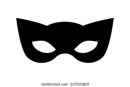 Mask superhero carnival with cat ears vector icon. Black masquerade costume eye mask silhouette hidden burgar face. Simple design incognito theatre party masque shape clip art illustration.