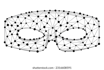 Mask superhero or carnival robber bandit wireframe vector icon. Black masquerade costume eye mask silhouette hidden villain scammer face template. Line and dot low poly future technology masque.