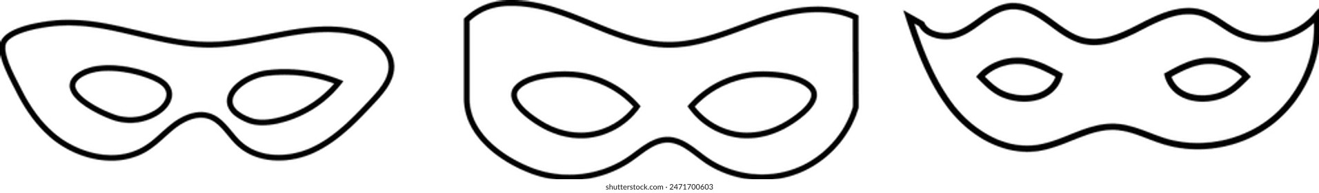 Mask superhero carnival villain or bur gar vector icon set. Black masquerade costume eye mask silhouette hidden person face. Simple design incognito party masque shape template illustration eps 10.