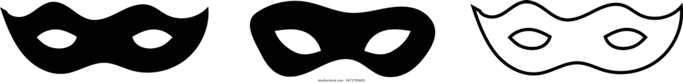 Máscara de superhéroe villano de carnaval o bur gar Vector icono conjunto. Disfraz de mascarada negra máscara ocular silueta cara de persona oculta. Ilustración simple de la Plantilla de la forma de la máscara del partido del incógnito del diseño eps 10.