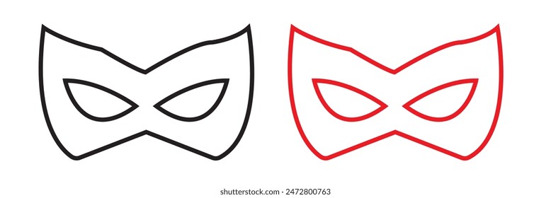 Mask superhero carnival villain or burgar vector icon set. Black masquerade costume eye mask silhouette hidden person face. Simple design incognito party masque shape template illustration.